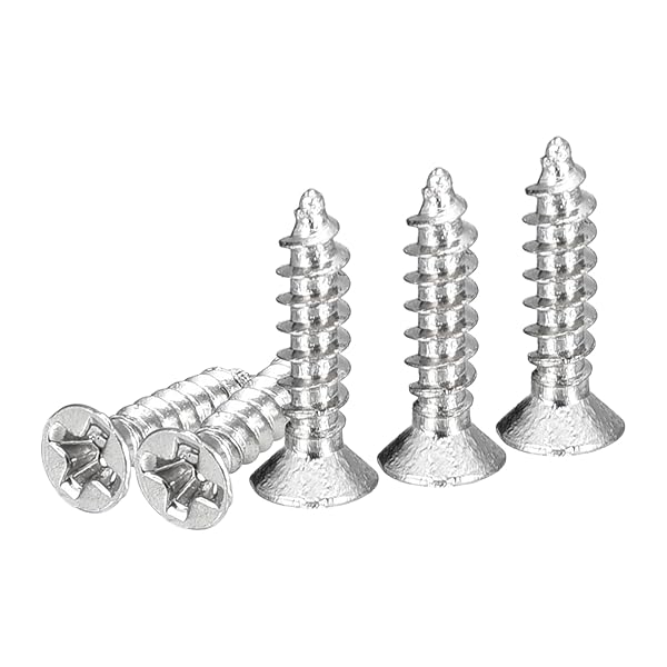 200個M2x10mmフラットヘッド木ねじ 炭素鋼十字頭自己攻釘 - 木工 家具に適しています - シルバー