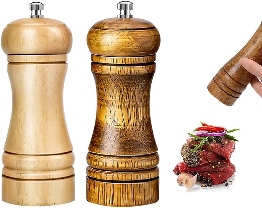 木製スパイスミル 手動式 ソルトミル 岩塩 スパイス 黒胡椒 調味料 粗挽きと細挽きの調節 生胡椒 花椒 ..
