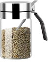2個セット 砂糖容器 調味料瓶 調味料容器 容器耐熱ガラス 粉末調味料容器 ステンレス鋼 容器高ホウケイ酸ガラス瓶フリップトップ調味料容器(350ml+450m...