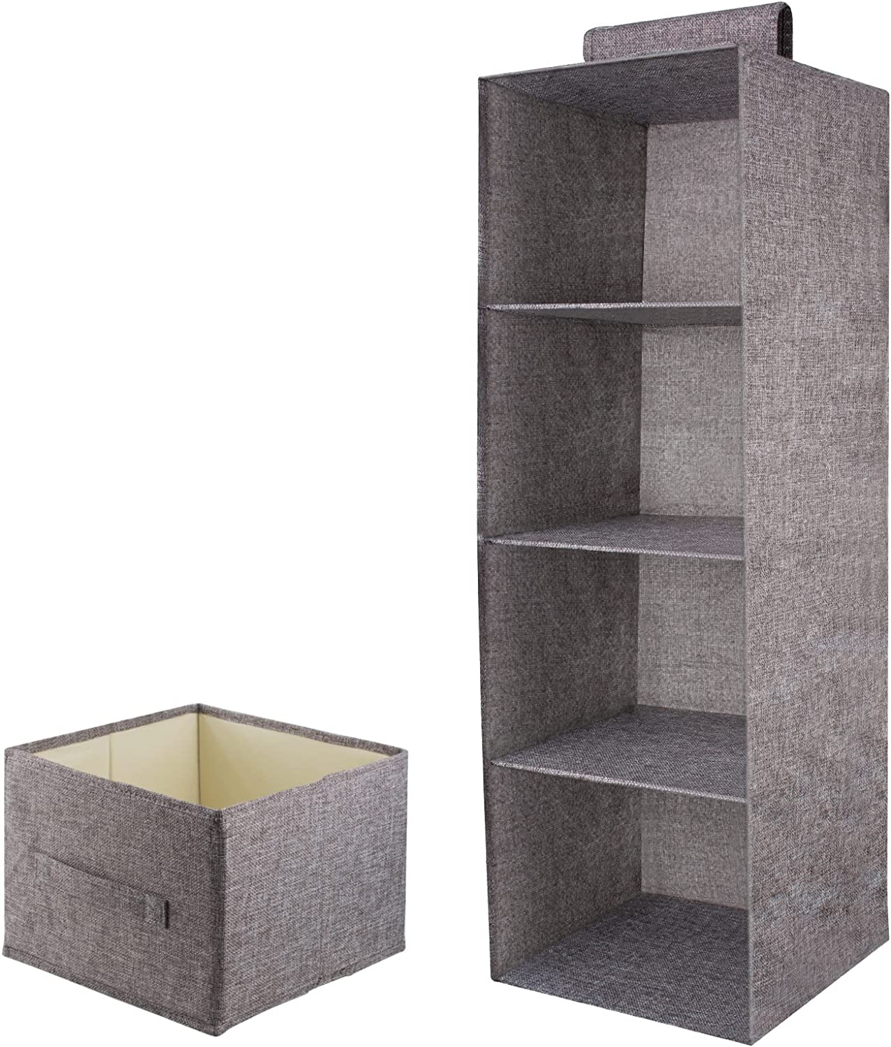 吊り下げ収納 クローゼット 折りたたみ 衣類ラック 4段収納ラック 引き出し1個付き 吊り下げ棚 クローゼット 大容量 水洗い可能 防湿防カビ 下着収納 シャツ収納ホルダー 通気性も良く 耐力も強い 取り付け簡単 異臭がない （4段＋引き出し）グレー