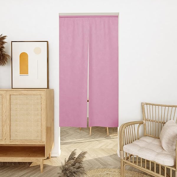 遮光 のれん 玄関 キッチ リビング 飲食店 出入り口 和風 断熱カーテン 防寒 防音 厚手 間仕切り 無地 幅72丈200cm ピンク