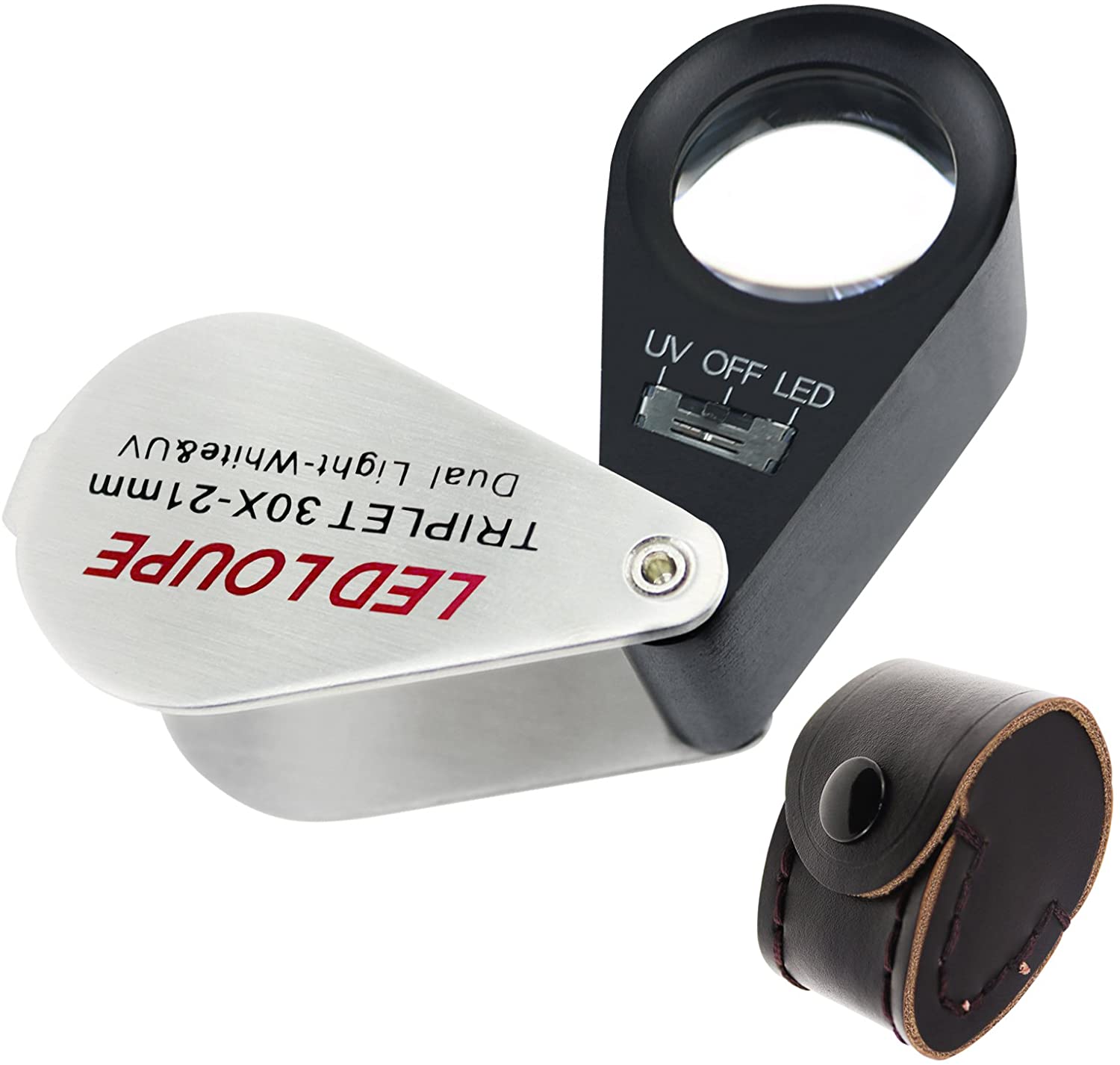 折り畳み式 ルーペ 21 mm トリプレットレンズ 倍率30x 倍 拡大鏡 ルーペ LEDとUVライト付き 時計作り ..