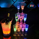 「1」LED シャンパングラス コップ 6個セット ワイン ゴブレット プラスチック 液体感知 シャンパンフルート センサーネオン カラーLED付き 光る パー...