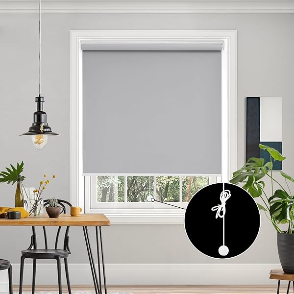 プルコード式 ロールスクリーン 幅120丈220cm グレー ロールカーテン 1級遮光 100%遮光 保温 断熱 遮熱..