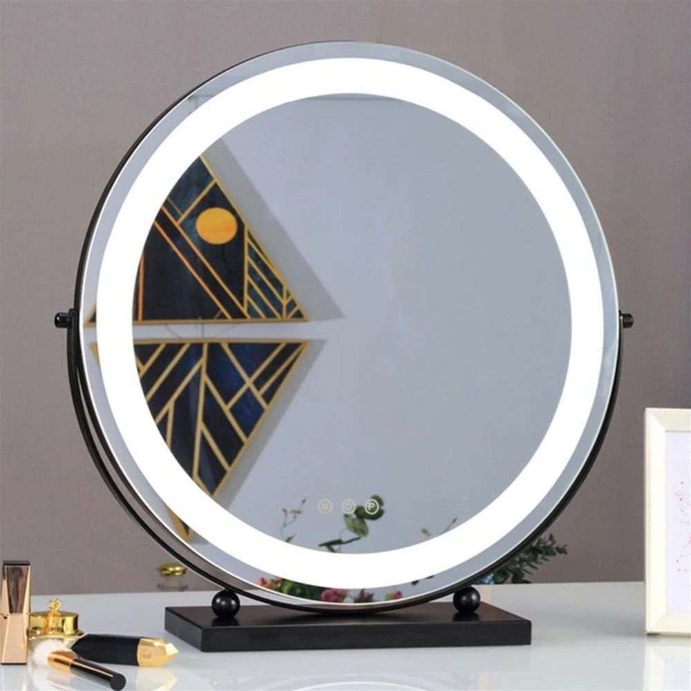 化粧鏡 卓上鏡 LEDミラー 女優ミラー 大型 明るさ調節可能 三色照明モード 丸型 化粧ミラー ハリウッド..