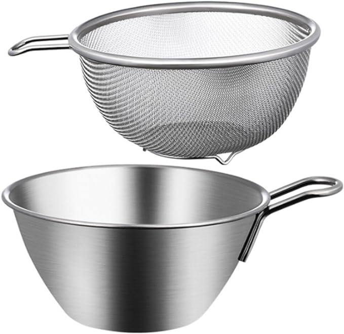 ステンレス スチール ザル ボウル 2個セット 取っ手付き 15Cm 米 洗い物 ボウル ザル 食品用 ストレー..