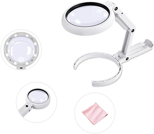 拡大鏡 卓上 手持ち両用 ルーペ 3.5倍 10倍 スタンドルーペ 8LEDライト付き レンズ径90mm 手持ちルーペ..