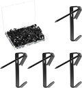 「1」ピンフック 100個セット(100フック+100針先)金属 錆びない 耐荷重約30ポンド(13.61kg) 画鋲 フック 黒 石膏ボード 写真 油絵フック...