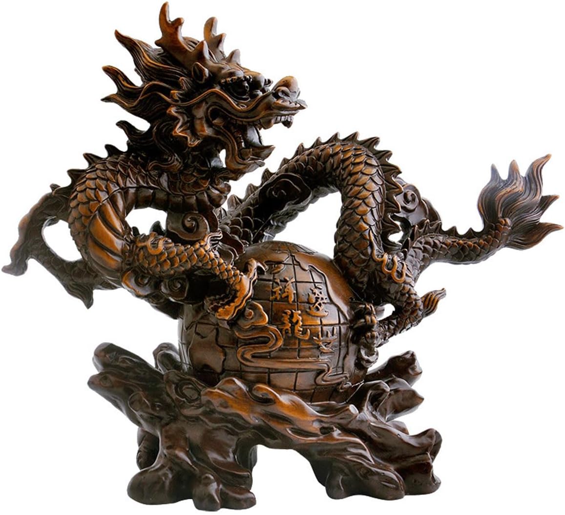 「1」龍の置物 風水 置物 昇運金龍風水グッズ 開運 昇運 風水龍 珠戯れ龍 玄関 オブジェ 置き物 横向き 龍 置物 樹脂 ドラゴン 装飾品昇運 風水龍 機運上昇風水インテリア 飾り物 金運アップ 祈願 運気アップ (39*14*32cm)