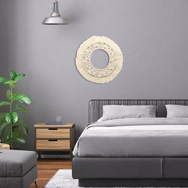 バックグラウンドパーティーEのための丸いタペストリーミラー外縁をぶら下げているマクラメの壁