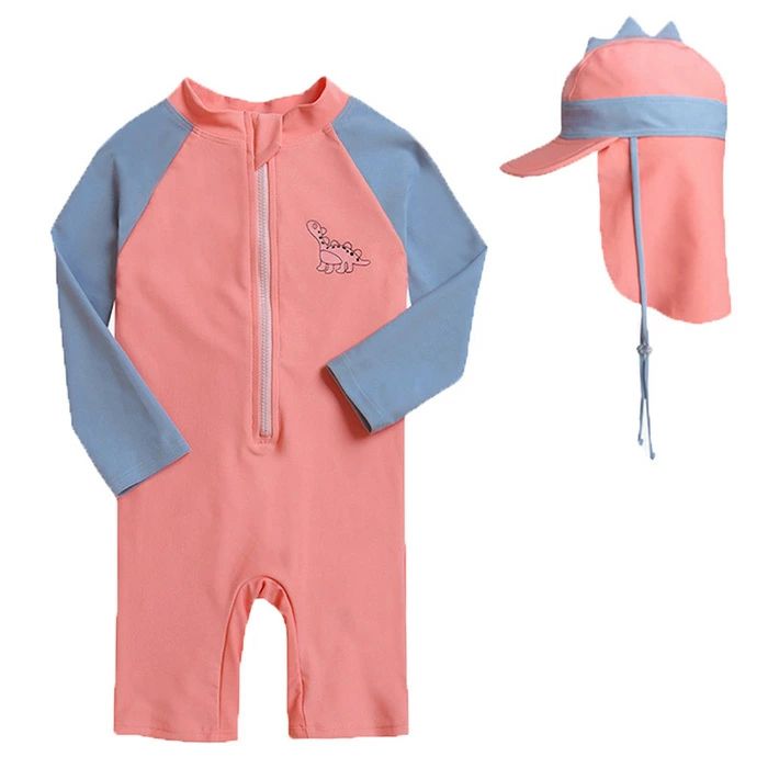 子供 水着 2点セット 男の子 女の子 長袖 恐竜 スイムウェア 帽子付き 日焼け防止 紫外線対策 ロンパース オールインワン キッズ 海 プール ベビー ジュニア ガールズ 子ども用 みずぎ おしゃれ スイミング 80/90/100/110/120/1