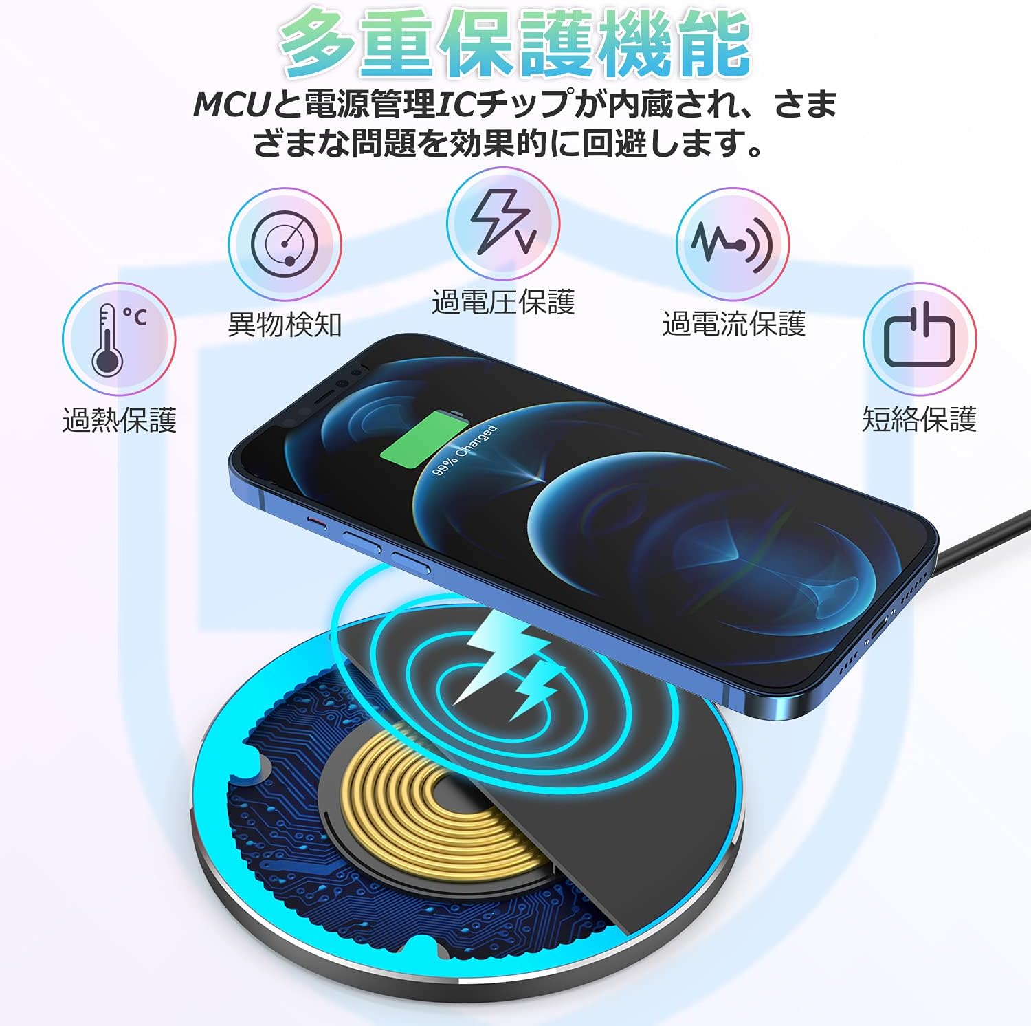 「1」【2024超薄型】ワイヤレス充電器 Qi認証 無線充電器 最大15W出力 USB Type-Cポート 急速充電パッド 軽量 置くだけ充電 i-Phone15/14/13/12 シリーズ/Xs/AirPods2/AirPods Pro 他のQi対応の機種