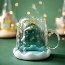 マグカップ コーヒー マグ クリスマスプレゼント 二重壁ガラス ふた付き 断熱 透明 セラミックホリデーカップ レディースマグカップ プレゼント 結婚お祝い