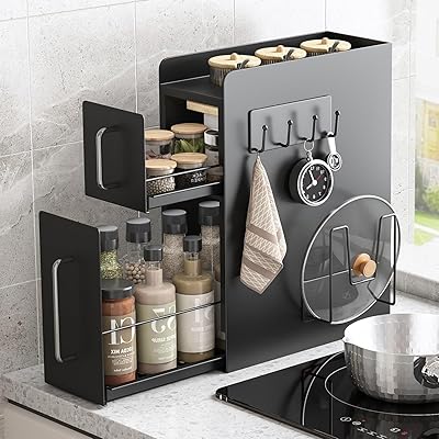 隠せる調味料ラック 2段 引き出し スリム スパイスラック 隙間収納 大容量 おしゃれ スリム キッチン ..