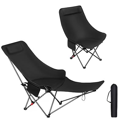 キャンプ椅子 リクライニングチェア アウトドアチェア 4way 昼寝 4段階調整 四季適用 軽量 耐荷重150kg 折りたたみチェア 枕付き ピクニック レジャー キャンプ用 収納袋付属 携帯便利 (ブラック)