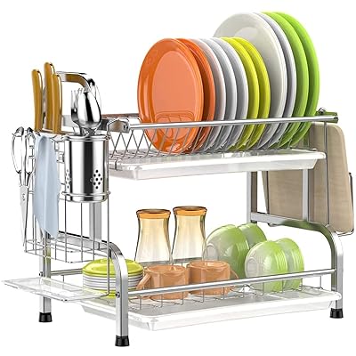 水切りラック 食器 水切り 2段式 水切りかご ステンレス製 キッチン 食器水切りカゴ 食器乾燥ラック 箸..