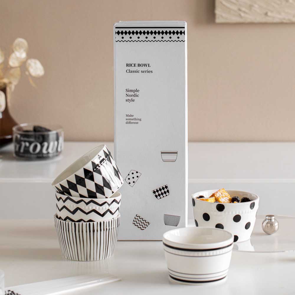 「1」＼マラソン期間 P5倍／5個セット 軽量茶碗揃え モダン和食器 サラダボウル 陶器小鉢 セット&ご飯茶碗 黒白小鉢 多用鉢 食器 電子レンジ 食器洗浄機使用可