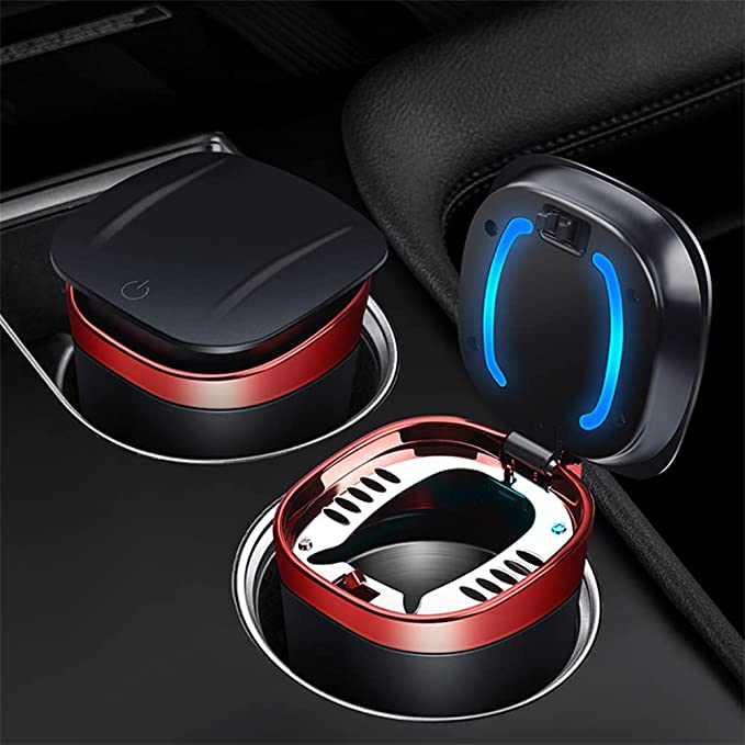 「1」車の灰皿 清潔便利 車のごみ収納 LEDライト付き 臭い漏れ防止 自然消火 多機能ゴミカップ 車、オフィス、自宅、に適合します ギフトの良い選択