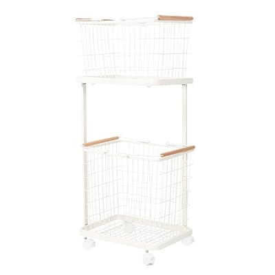 ランドリーワゴン ランドリーバスケット 2段 収納 ランドリーラック スクエアタイプ キャスター付き 木..