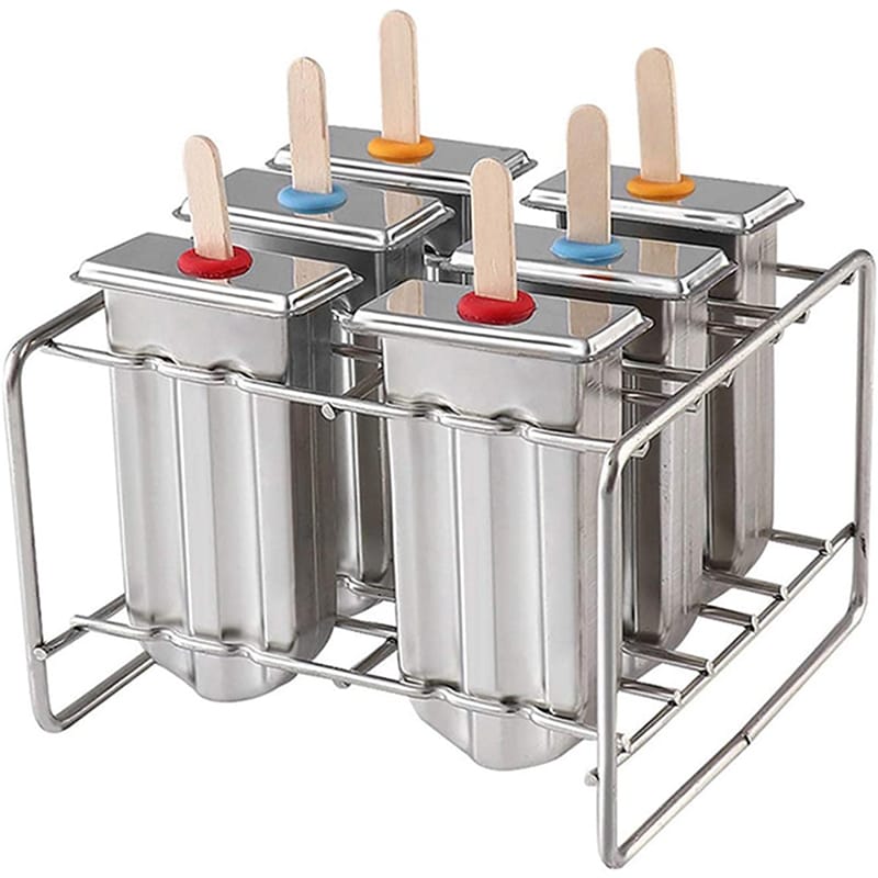 6個セット アイスクリーム型 ステンレス鋼 製氷器 製氷皿 蓋付き トレイラック付き アイスキャンデー ..