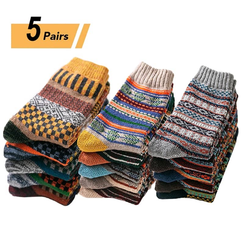 【靴下五足SET】メンズウールソックス フロアソックス メンズ 秋冬 ひし形 ミッドチューブソックス 厚み 暖かい 原宿 レトロ ファッション カジュアル ウール 高品質 綿の靴下 防寒対策 38-42 父の日