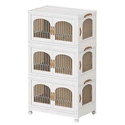 収納ボックス 収納棚 キャビネット キャスター付き 折り畳みコンテナ ふた付き 一体型3段式 43cm*27.5c..