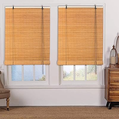 すだれ 室内 幅88×丈180cm 2本セット ベージュ 竹製ロールスクリーン 簾 屋内 遮光遮熱 目隠し 日除け ..