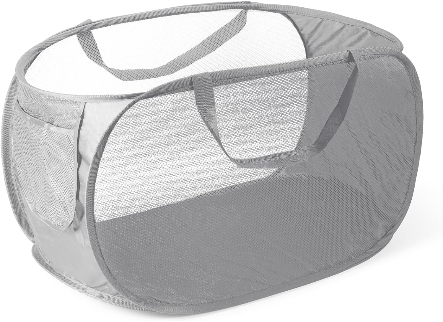 洗濯かご 折りたたみ ランドリーバスケット メッシュ 洗濯カゴ 折り畳み式 横型 洗濯ボックス 大容量 ランドリーバッグ 洗濯物入れ 脱衣かご スリム 自立 軽量 おしゃれ おもちゃ収納 取っ手付き 持ち運び グレー