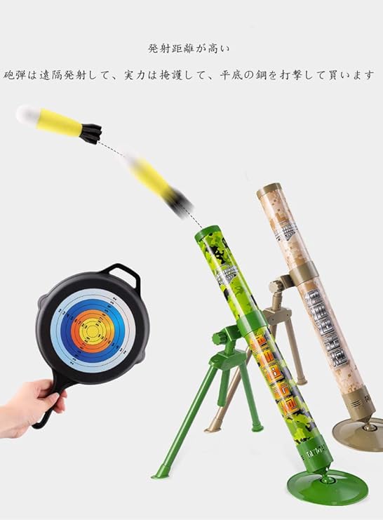 迫撃砲 おもちゃセット ミサイル発射機 少年 子供用向け 発射距離5メートル 安全LED プレゼント 2