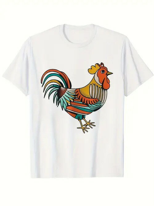 200gの純綿のTシャツの雄鶏のイラスト、民俗の潮の趣!おしゃれな人、民俗好きには欠かせない、日常、街での着こなしです