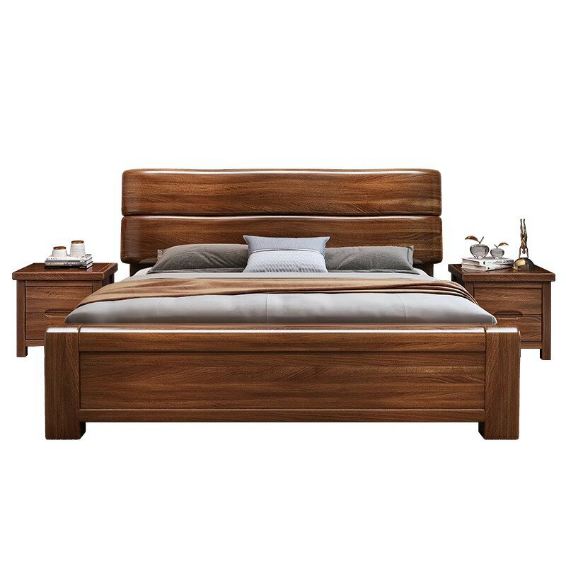 新しい中国の現代の軽奢な実の木のベッド1.5メートル胡桃の色のダブルベッド1.8メートルの家庭用のリネ..