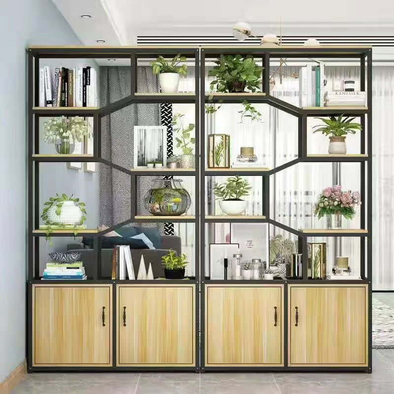鉄芸博古架無垢材中国式多宝閣アンティーク仕切りショーケース玄関オフィス本棚シンプルでモダンです