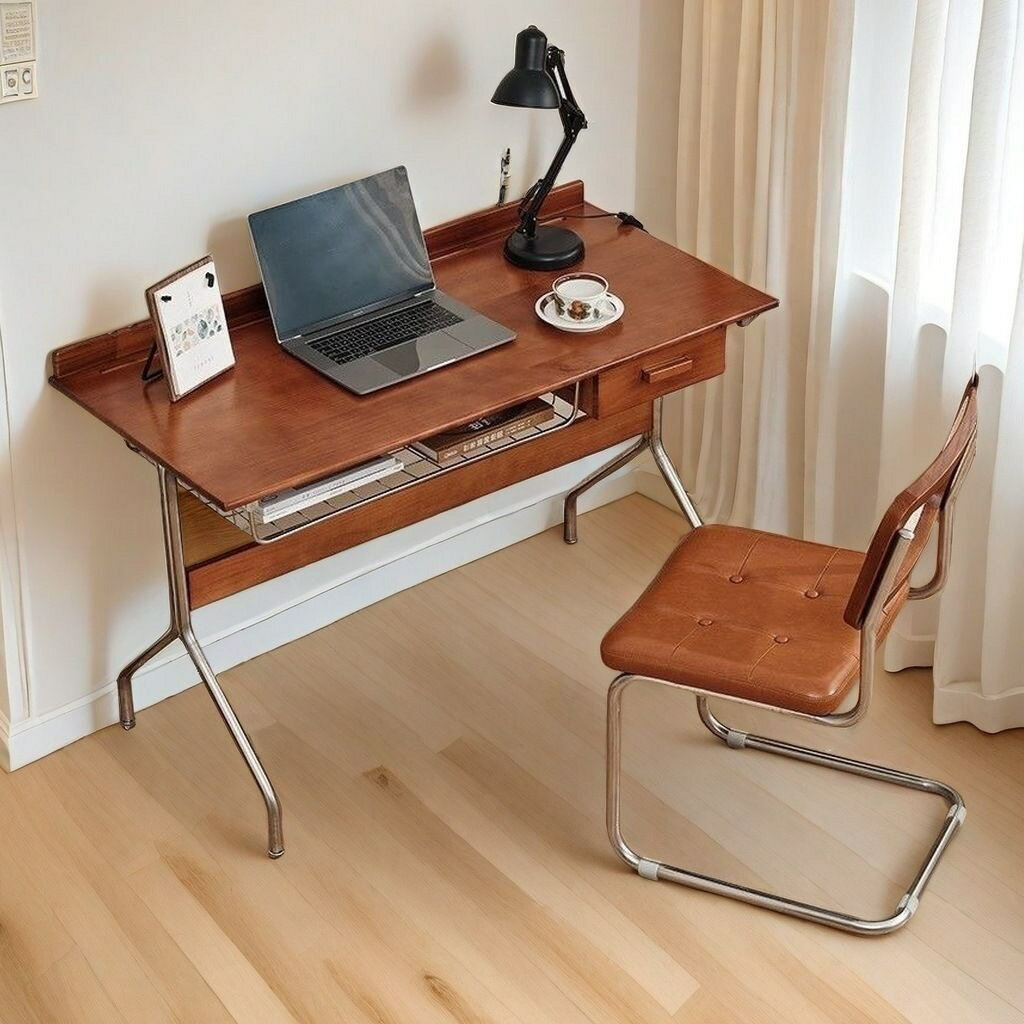 無垢材机復古小坪型軽奢家庭用書斎仕事台簡約和式電脳机事務学習机