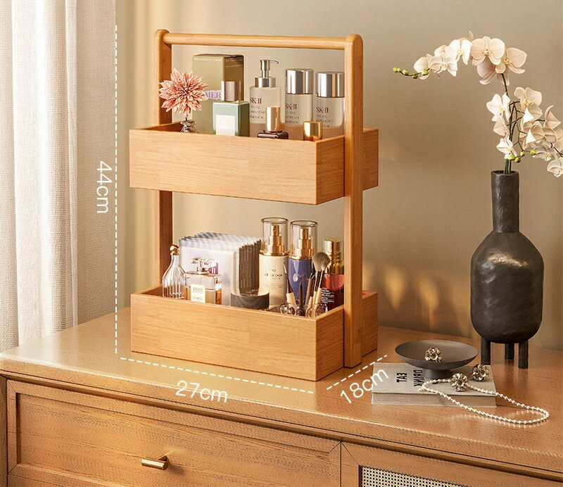 無垢材の化粧品収納ボックスデスクトップは軽くて高級感がありますドレッサー香水アクセサリー棚パフ収..