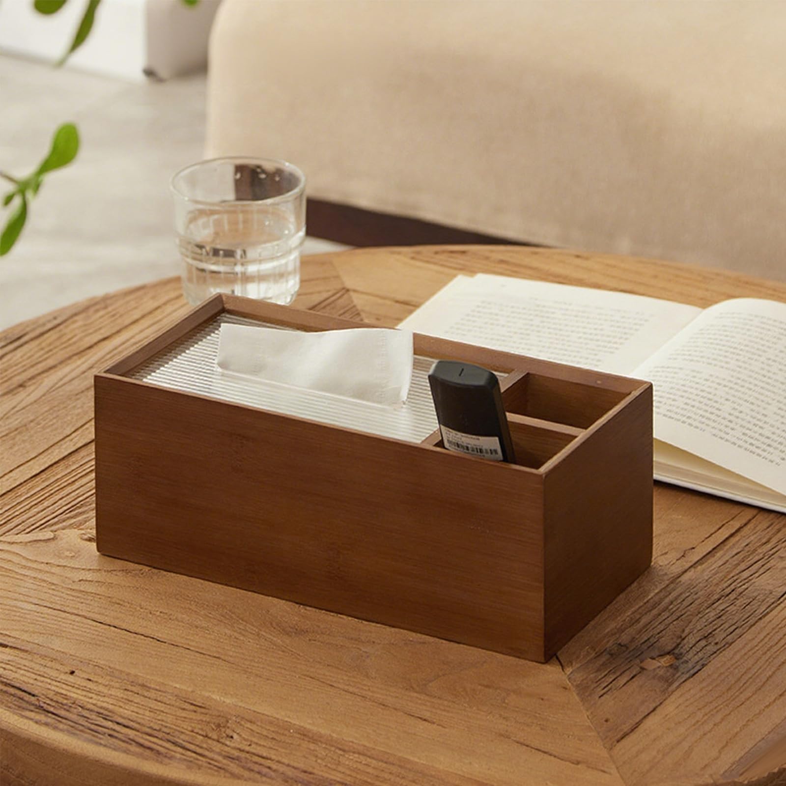 ティッシュケース 木製 ゾーン収納 ティッシュボックス W26.5×D13×H10cm 防カビ・防湿、環境に優しくホ..