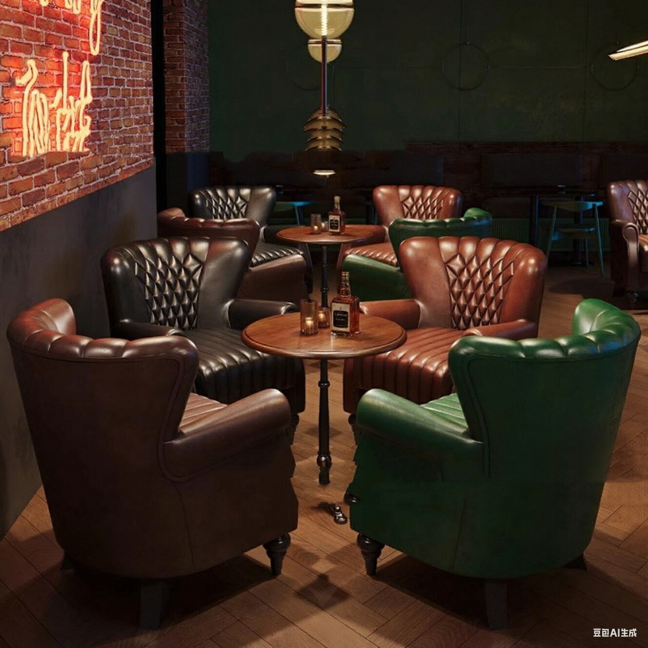 アメリカのレトロな酒場のソファと椅子清バーのテーブルと椅子の組み合わせ一人虎の椅子ウイスキーバー..