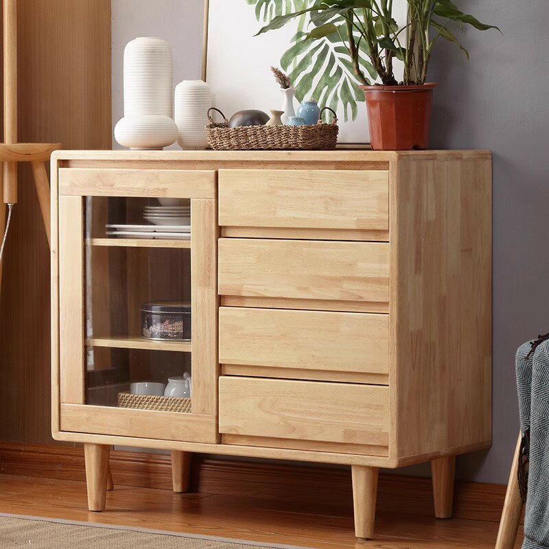 北欧無垢材卸サイドボード原木ゴム木キッチンキャビネット収納棚食器棚収納棚