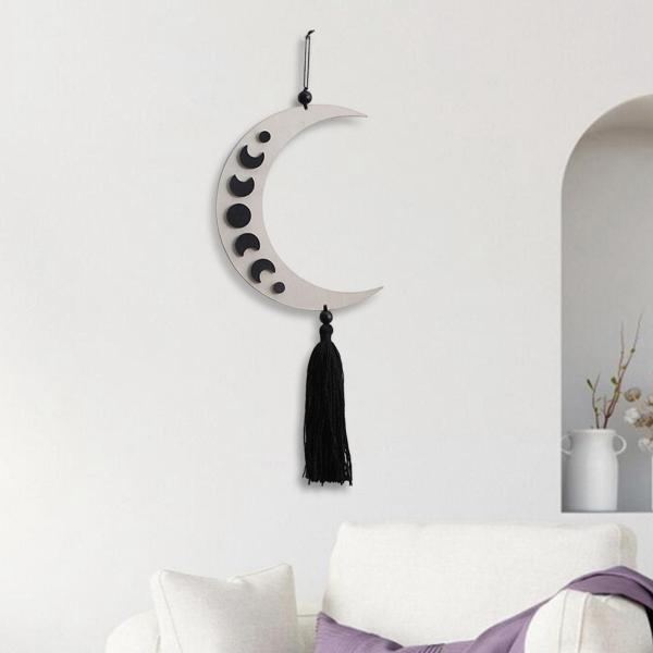 ブラック 天相 ウッド ウォールアート タッセル付き 屋内 屋外 壁飾り