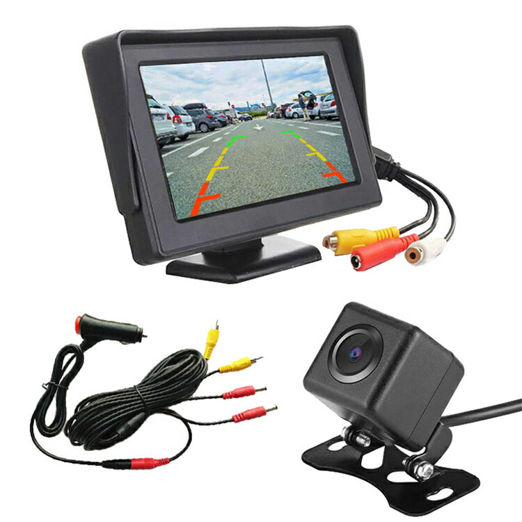バックカメラセット 4.3インチモニター 超小型防水車載カメラ 簡単取り付け 電源映像一体式ケーブル 正像鏡像切替機能 シガー給電 LST-OMT43B021AV37S