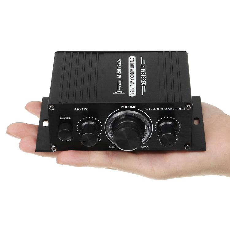 ライフセレクトの小型2chオーディオアンプ 出力20W＋20W アルミボディ シンプル機能 コンパクト Hi-Fiステレオアンプ 12V/2Aアダプター付属 ミニパワーアンプ LST-LPAK170｜アングル2