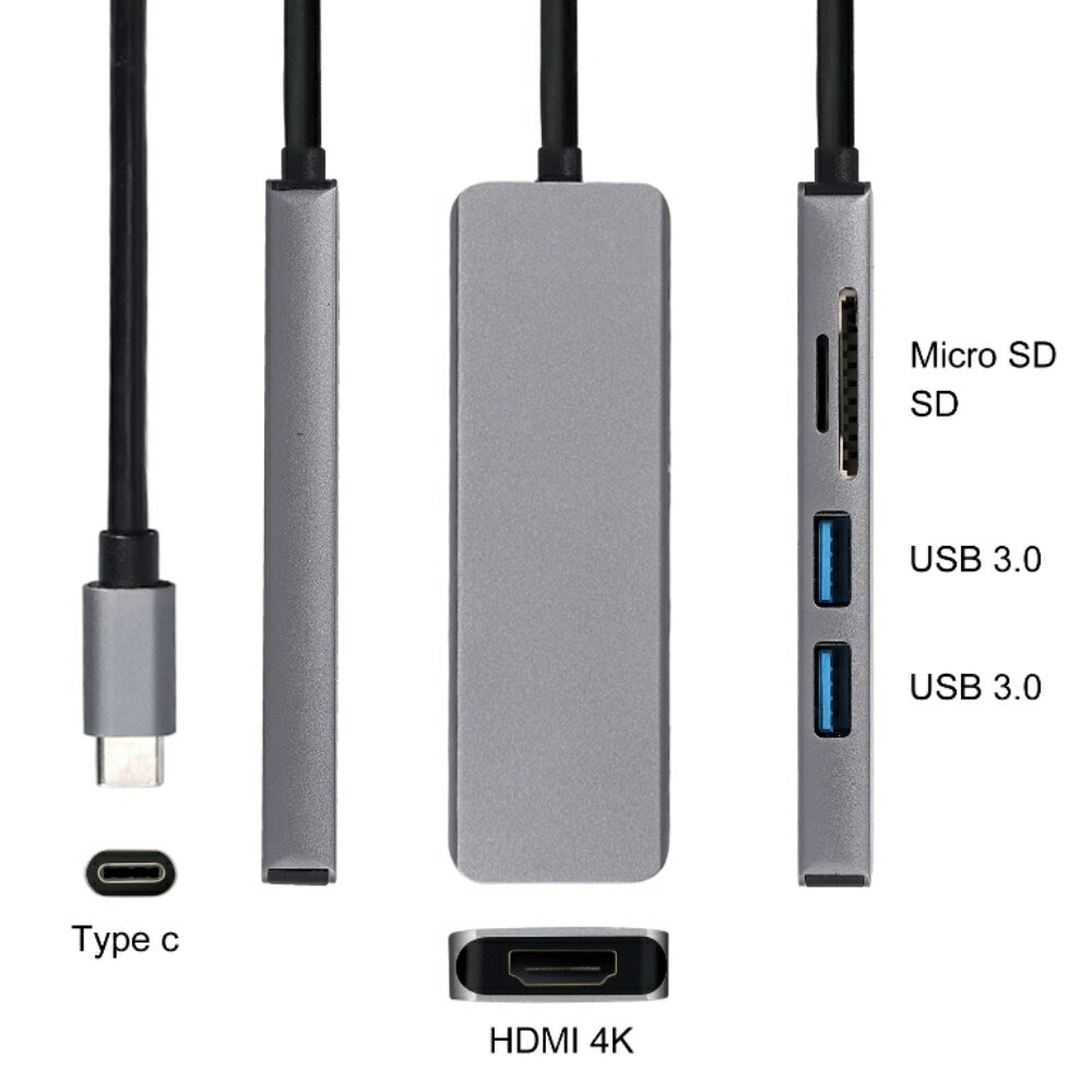 USB-TypeC to 2ポートハブ 4in1 HDMI出力 USB3.0対応 マルチ変換アダプター 高速データ伝送 超軽量小型 コンパクト LST-TYPEC2HUB2