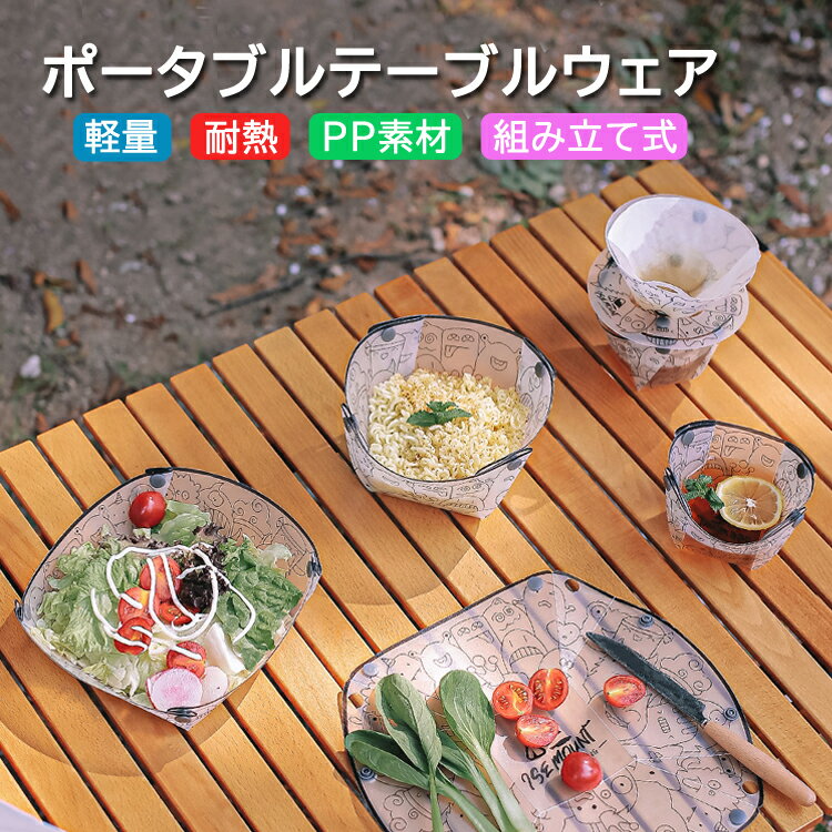 ◆送料について ゆうメール(または定形外郵便) 限定送料無料！（代引きはゆうメール不可） ※発送方法は選択出来ません。 ※メール便(または定形外郵便)配送商品について ※メール便、定形外、ゆうパケットなどポスト投函の発送方法について運送会社および弊社の紛失・破損保証は御座いません。 ◆メール便配送商品について ※当商品はメール便送料無料でご提供させていただいております。メール便につきましてはサイズ制限があるためパッケージなしの簡易梱包での発送をしております。予めご承知頂けますと幸いです。 ゆうメール(または定形外郵便)配送商品は基本的に 追跡なし、ポスト投函での配送となります。 また、万が一サイズ等の理由でポスト投函が出来なかった場合、不在届が投函されます。 その際に長期間ご連絡がない場合、当店への返送が行われます。 再配達には追加料金がかかることになりますので、予めご了承の程お願いします。 当店より発送後1週間が経過しても商品が到着しない等の場合、まずはポストの方をご確認ください。 不在票がございましたらお近くの配送会社営業所へご連絡下さい。 ■並行輸入商品のご注文に関しての注意事項■ ※輸入品の為、外装や本体に輸送に伴う傷やスレ、破れや潰れなどある場合がございます。 ※パッケージ外装の損傷等（商品本体に影響がない場合）による理由での返品交換は受け付けておりませんことご了承下さい。 ※パッケージは付属しない場合がございます。 ※取付及び使用方法のサポートはございません※生産ロットによりロゴデザインの変更、ロゴが無い場合がございます。 ※取付や使用によるトラブル等に関し弊社の保障は一切ございません。 ※仕様やデザイン、パッケージ等は予告なく変更される場合がございます。 ※製造時期により外観や仕様に若干の変更がある場合がございます。予めご了承ください。 ※海外輸入品のため、多少サイズおよび現物と出品画像には誤差がある場合がございます。■商品説明 キャンプやピクニックなどアウトドアシーンに最適な折りたたみ食器です。 スナップボタンで簡単に組み立てることができ、軽量で省スペースで使い勝手が良く役立ちます。 ●食品グレードのPP素材 良質な素材を使用しており安心して食事ができます 透明で滑らかな質感で使いやすいデザイン ●軽量で使いやすい PP素材を採用し軽量性と耐久性を重視したつくり スナップボタンを留めるだけで組み立て簡単 使わないときは薄くして省スペース保管 ●耐熱加工 冷たいものから温かいものまで幅広く食事を楽しめます 100℃まで耐熱なので茹でたパスタやヌードルのボウルにしてもOK コーヒーを淹れるときの熱湯も安心して使用できます ●お手入れ簡単 スナップを外せば平らになるので洗う時もさっと流すだけ 表面は拭き取るだけでもきれいになります コンパクトに収納できて持ち運び便利 ●選べるデザイン プレート・ボウル・ドリッパーーの3種類から選べます 用途に合わせて使い分けて組み合わせも自由 【詳細仕様】 素材：PP 重量/サイズ プレート(900ml) 26.5g / 20cm×19cm×5.5cm (展開時：25.5cm×23cm) ボウル(1000ml)　32g / 18cm×14.5cm×9cm (展開時：29cm×26.5cm) ドリッパー(350ml) 17g / 12.5cm×1.6cm×11cm (展開時：23.5cm×16cm) デザイン：プレート/ボウル/ドリッパー　※オプションよりお選びいただけます セット内容：折りたたみ食器×1　 ◆注意事項 ※出品物は折りたたみ食器×1のみとなり、その他のものは付属しません。 ※各サイズは手計測の為、実際のサイズとは若干の誤差がある場合がございます。 ※パッケージは付属しません。 ※輸入品の為、外装や本体に細かなスレや小キズ、汚れなどある場合がございます。 ※生産ロットにより仕様やデザイン、サイズ等予告なく変更される場合がございます。 ※当商品を使用した際に起こった事故や損害については一切の補償をいたしかねます。 ※ご使用の際は事故のないように、取り扱いには十分お気を付けください。 ※説明書は付属いたしません。また使用方法についてのサポートはいたしかねます。 ※ご使用済みの場合は返品返金対応しかねます。 ※色違い、相性が悪いなどの理由で返品交換は受け付けできません。 ※ご使用のディスプレイにより色合いが違って見える場合がございます。 ※輸入品のため、外装や本体等に輸送に伴う傷やスレ、潰れなどある場合がございます。 ※生産ロットにより仕様やデザイン、サイズ等予告なく変更される場合がございます。 ◆送料について ゆうメール(または定形外郵便) 限定送料無料！（代引きはゆうメール不可） ※発送方法は選択出来ません。 ※メール便(または定形外郵便)配送商品について ※メール便、定形外、ゆうパケットなどポスト投函の発送方法について運送会社および弊社の紛失・破損保証は御座いません。 ◆メール便配送商品について ※当商品はメール便送料無料でご提供させていただいております。メール便につきましてはサイズ制限があるためパッケージなしの簡易梱包での発送をしております。予めご承知頂けますと幸いです。 ゆうメール(または定形外郵便)配送商品は基本的に 追跡なし、ポスト投函での配送となります。 また、万が一サイズ等の理由でポスト投函が出来なかった場合、不在届が投函されます。 その際に長期間ご連絡がない場合、当店への返送が行われます。 再配達には追加料金がかかることになりますので、予めご了承の程お願いします。 当店より発送後1週間が経過しても商品が到着しない等の場合、まずはポストの方をご確認ください。 不在票がございましたらお近くの配送会社営業所へご連絡下さい。 ■並行輸入商品のご注文に関しての注意事項■ ※輸入品の為、外装や本体に輸送に伴う傷やスレ、破れや潰れなどある場合がございます。 ※パッケージ外装の損傷等（商品本体に影響がない場合）による理由での返品交換は受け付けておりませんことご了承下さい。 ※パッケージは付属しない場合がございます。 ※取付及び使用方法のサポートはございません※生産ロットによりロゴデザインの変更、ロゴが無い場合がございます。 ※取付や使用によるトラブル等に関し弊社の保障は一切ございません。 ※仕様やデザイン、パッケージ等は予告なく変更される場合がございます。 ※製造時期により外観や仕様に若干の変更がある場合がございます。予めご了承ください。 ※海外輸入品のため、多少サイズおよび現物と出品画像には誤差がある場合がございます。