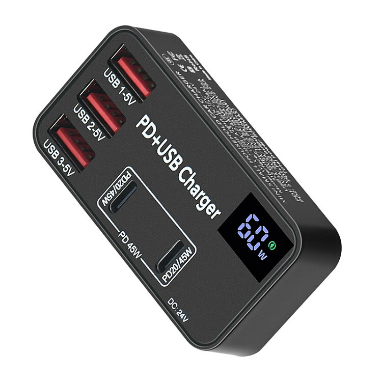 PD+USB急速充電器 過負荷過充電保護 Type-C(PD対応)2個 USB 3個(Max2.4V) 最大合計60W スマホ/タブレット/ノートパソコン 使用電力表示 LST-PDUH988B