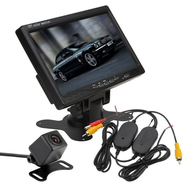 ワイヤレスバックカメラセット 7インチモニター+小型バックカメラ＋無線トランスミッターのお得な3点セット リモコン付き 2チャンネル搭載 12V専 OMT70X119PROVTM50