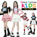 キッズ ダンス 衣装 ヒップホップ 女の子 子供 セットアップ へそ出し ピンク チアガール 半袖 ショート丈 トップス スカート ダンスウェア jazz 猫 ...