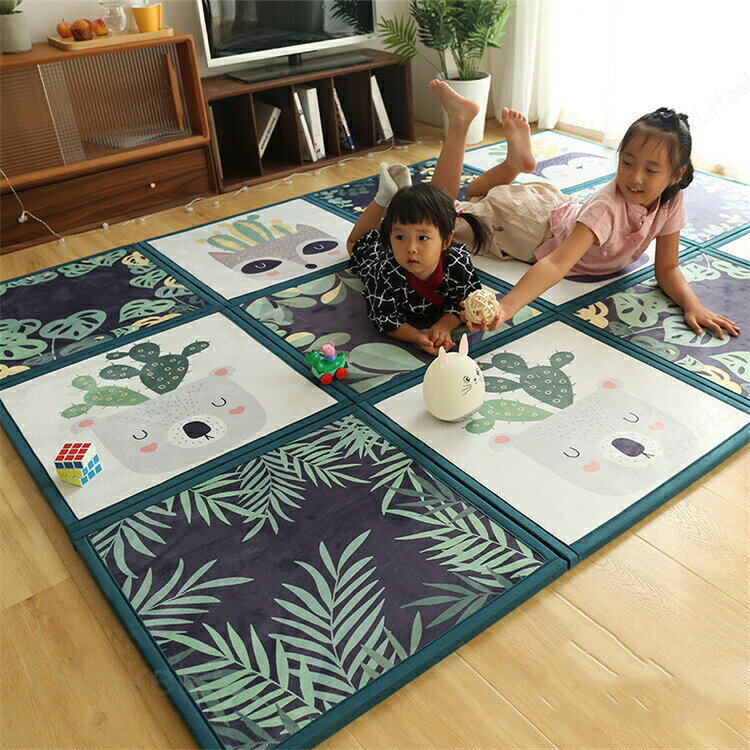 マジックテープで貼るだけ簡単! 60x60cm/1枚 9枚セット 厚さ2cm XPE高密度 マジックテープ プレイマット ベビーマット 厚手 極厚 衝撃吸収 [3]