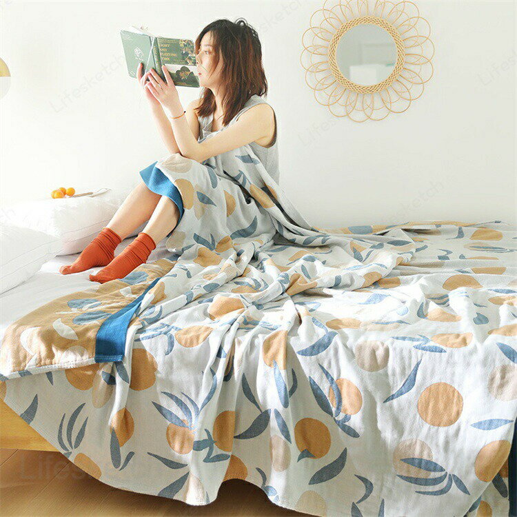 Semi-Double - ガーゼケット 布団 タオルケット 全綿 150cm*200cm 丸洗いOK 夏 桃柄 もも 和風 シンプル コットン COTTON