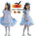 ハロウィン 衣装 子供 仮装 コスプレ アリス メイド エプロンドレス 可愛い 半袖 女の子 ワンピース キッズ 3点セット 膝丈 女の子 萌え 頭飾り お姫様 子供向け 文化祭 仮装ドレス フレア 裾フリル ミドル丈 メイドコス コスチューム 水色 演劇 学園祭 演出服 発表会