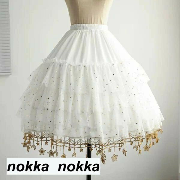 星柄 ホワイト パニエ ミニ ショート ドレスパニエ スカート ボリューム ふわふわ 月柄 パニエ 大人 ド..
