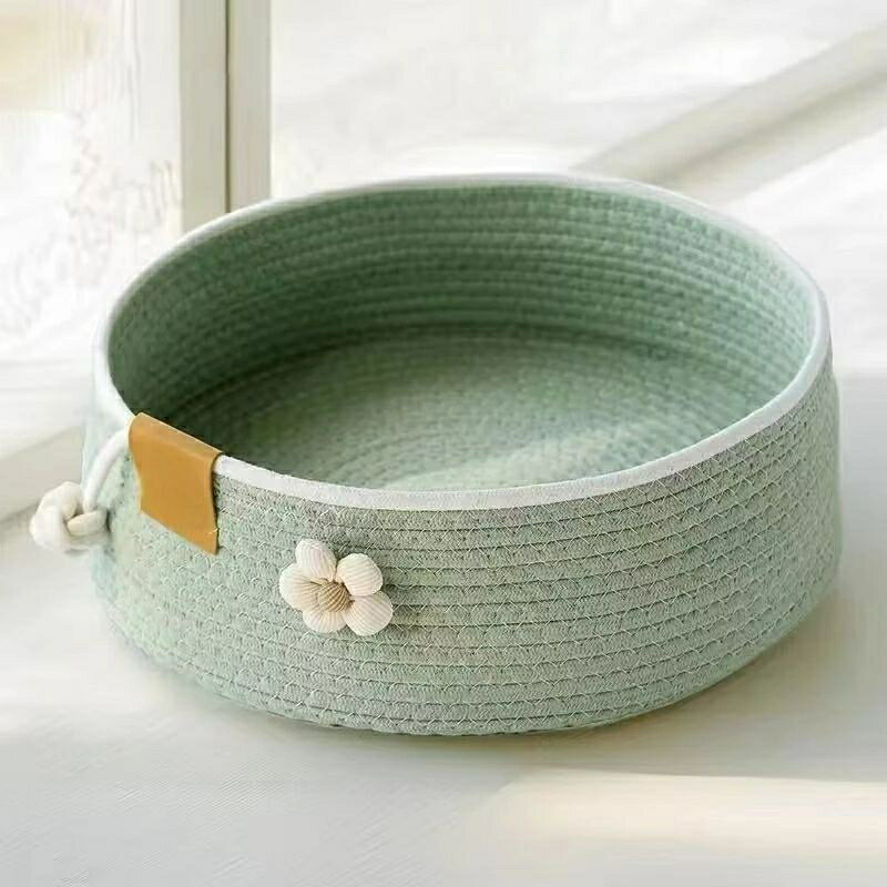 ペットベッド 夏用 猫用 ペットマット 円形 接触涼感 ちぐら型ベッド 洗える 籐製品 ねこ ネコ かわい..